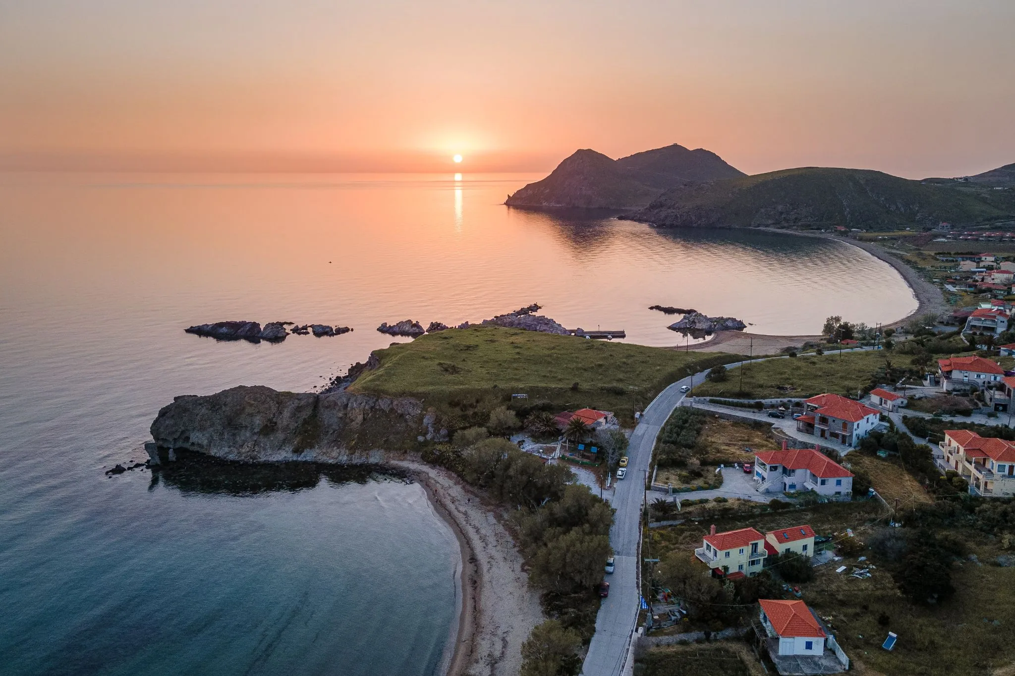 Kaspakas, Lemnos — aerial sunset view